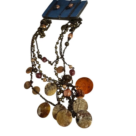 Layered Avon Necklace & Earrings Set With Shell Accents Jewelry In Box Vintage - Picture 9 of 16
